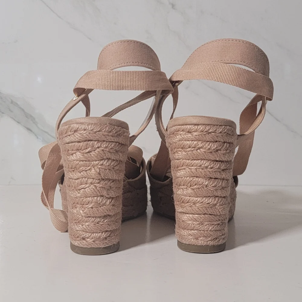 I.N.C. |Maise Almond Toe Nude Espadrille Wedge Platform strappy sandals Size 8.5